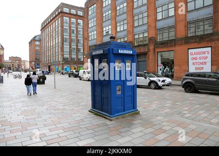 Wilson Street, Glasgow, Schottland, Großbritannien. Police Box in original blau lackiert. Stockfoto