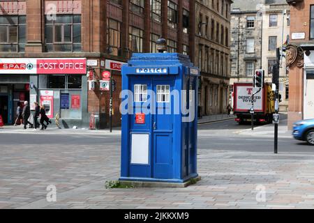 Wilson Street, Glasgow, Schottland, Großbritannien. Police Box in original blau lackiert. Stockfoto