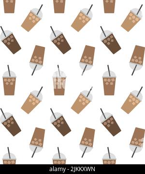 Vektor nahtloses Muster von verschiedenen flachen Eistkaffee isoliert auf weißem Hintergrund Stock Vektor