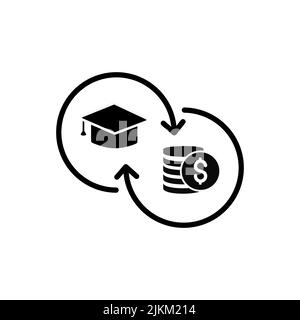 Symbol für Bildungenkredite. Abschlusskappe mit Dollarmünze. Einfaches Design. Linienvektor. Stock Vektor