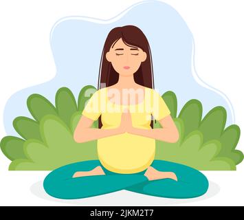 Schwanger meditierende Frau. Meditationskonzept. Mädchen in Lotusposition Yoga üben, Vektor-Illustration Stock Vektor