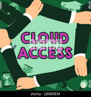 Handschrift Text Cloud Access. Business Overview Software-Tool zwischen der Organisation und dem Anbieter vier Hände Zeichnung Holding Arm zusammen Stockfoto