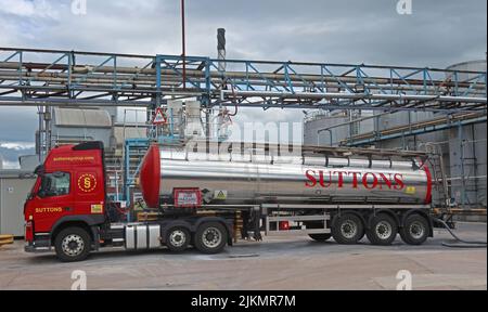 Suttons Road Chemical Tanker, Off-Loading-Produkt in der Fabrik von Ilissul Unilever und Crosfields, Bank Quay Warrington, Cheshire, England, Großbritannien Stockfoto