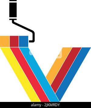 Eine Ikone des bunten Buchstabens V mit Blitzkabel Stock Vektor