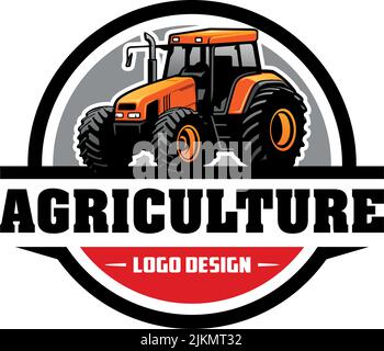 Ein landwirtschaftliches Logo mit einem Bild eines Traktors auf weißem Hintergrund Stock Vektor