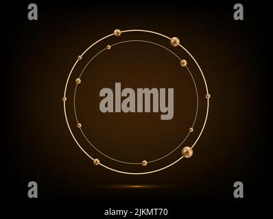 Goldener doppelter runder Rahmen mit Kugeln auf dunklem Hintergrund. Stock Vektor
