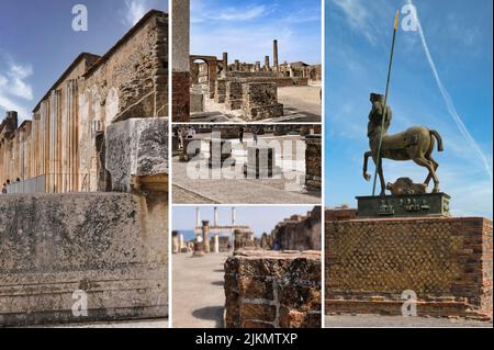 Die wunderschöne römische Stadt Pompeji, die durch den Ausbruch des Vulkans Vesuv zerstört und perfekt erhalten wurde. Stockfoto