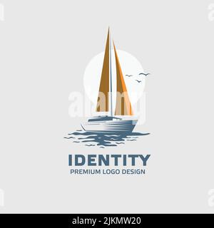 Eine Vektordarstellung eines Segelschifftransportdesigns mit einem weißen Mond im Hintergrund Stock Vektor