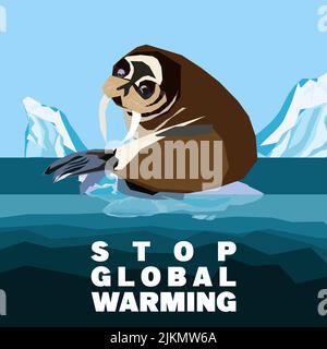 Das Konzept der globalen Erwärmung. Vektorposter „Globale Erwärmung stoppen“ Stock Vektor