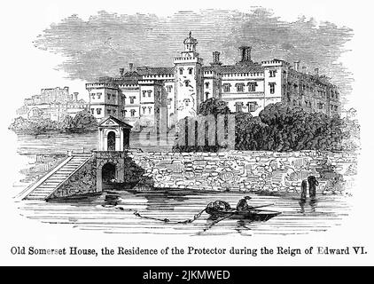 Old Somerset House, The Residence of the Proctor during the Reign of Edward VI, Illustration from the Book, „John Cassel’s Illustrated History of England, Volume II“, Text von William Howitt, Cassell, Petter und Galpin, London, 1858 Stockfoto