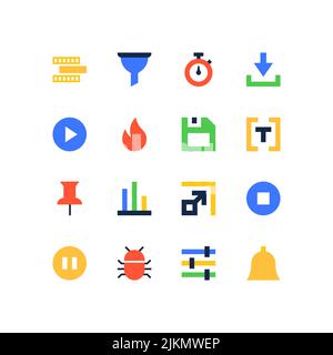 Videoinformationen und Daten – Satz von Symbolen im flachen Design Stock Vektor