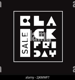 Eine Vektordarstellung eines Black Friday-Werbebanners mit quadratischen Blockbuchstaben auf dunklem Hintergrund Stock Vektor