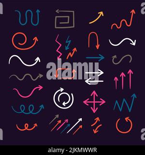 A set of colorful arrows isolated on black background Stock Vektor