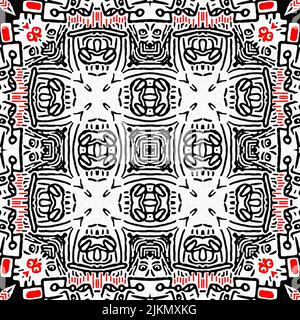 Rot-schwarzes, nahtlos Arabeske Mosaik-Bandana-Muster. Moderner maskuliner Halstuch mit geometrischem Schals-Druck, abstrakter Grafikmode und Tapetenkunst Stockfoto