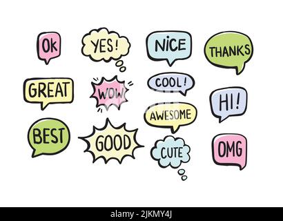 Eine Reihe von komischen Sprechblasen isoliert auf weißem Hintergrund Stock Vektor