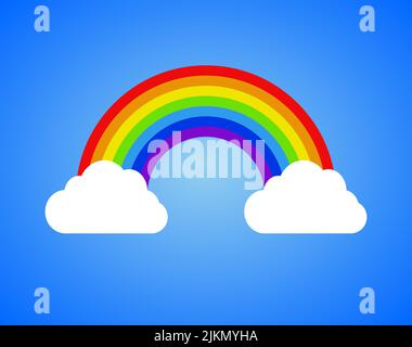 Regenbogen und Wolken isoliert auf blauem Hintergrund Stock Vektor