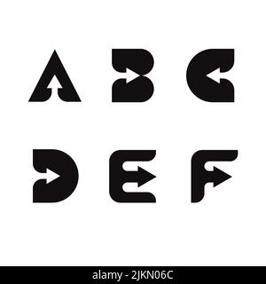 Eine Reihe von Buchstaben mit Pfeilen auf weißem Hintergrund isoliert Stock Vektor