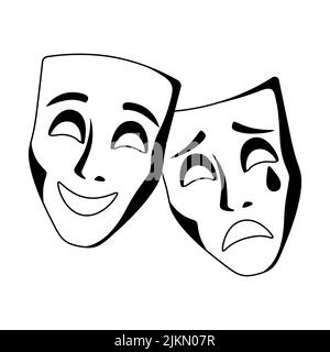 Illustration von Comedy- und Tragödienmasken. Traditionelles Theatersymbol. Bild für Theateraufführungen. Stock Vektor