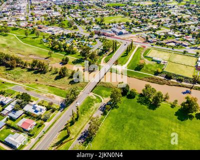 Eine Luftaufnahme der Stadt Inverell in New South Wales, Australien Stockfoto