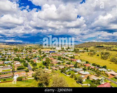 Eine Luftaufnahme der Stadt Inverell in New South Wales, Australien Stockfoto