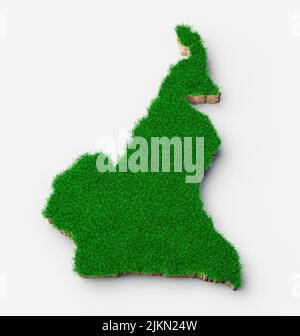 Kamerun Karte Bodengeologie Querschnitt mit grünem Gras 3D Abbildung Stockfoto