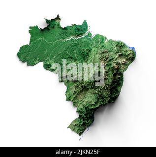 Brasilien topographische Karte 3D realistische Brasilien Karte Farbe 3D Abbildung Stockfoto