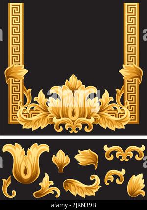 Ein verzierter dekorativer Vektor floralen goldenen Rahmen und Rand. Stock Vektor