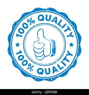 100 Qualität Gummi Stempel Vektor-Illustration isoliert auf weißem Hintergrund. Qualitätsgarantie-Stempel. Qualitätsstempel mit Daumen nach oben. Stock Vektor