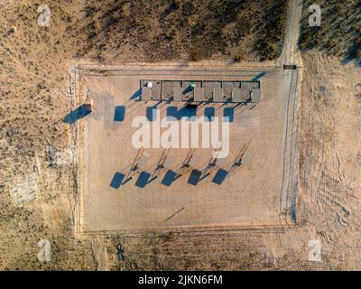 Luftaufnahme eines Campingplatzes in der Chihuahuan-Wüste, New Mexico, USA Stockfoto