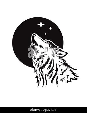 Ein schöner Wolf heult unter dem Mond auf dem weißen Hintergrund Stock Vektor