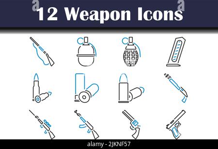 Waffen-Symbol-Set. Editierbare Fett Formatigte Kontur Mit Farbfüllungsdesign. Vektorgrafik. Stock Vektor