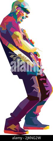 Gitarrist inszeniert Pop Art Stil Illustration auf einem Rockmusikkonzert. Stock Vektor