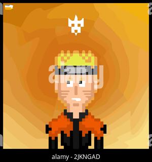 Cartoon-Charakter in Pixel-Vektor-Kunst mit einem farbigen Hintergrund gefüllt Stock Vektor