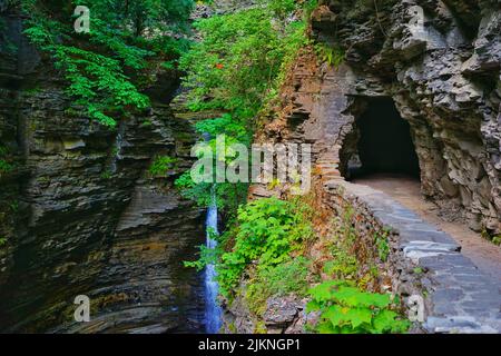 Ein atemberaubender Blick auf einen Wasserfall im Watkins Glen State Park in New York Stockfoto