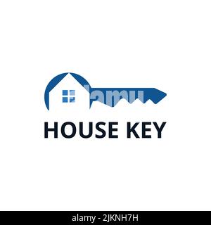 Ein Haus mieten Unternehmen Logo Konzept mit Schlüssel isoliert auf einem weißen Hintergrund Stock Vektor