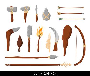 Werkzeuge und Waffen der Steinzeit Stock Vektor