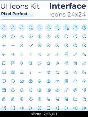 Verständliche und einfach aussehende Pixel Perfect Gradient lineare ui-Symbole gesetzt Stock Vektor