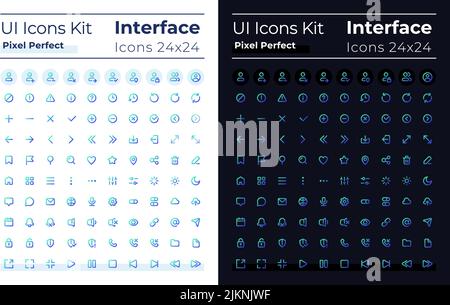 Minimalistisches Pixel Perfect Gradient Lineare ui-Symbole für den dunklen, hellen Modus Stock Vektor
