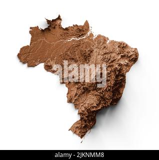 Brasilien topografische Karte 3D realistische Brasilien-Karte Farbtextur und -Abbildung 3D Stockfoto