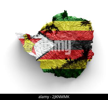 Simbabwe topographische Karte 3D realistische Simbabwe Karte Farbe 3D Abbildung Stockfoto