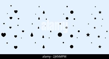 Herzen, Tropfen, Blasen und Sterne. Silhouette. Ein Satz aufsteigender Vektorelemente. Isolierter Hintergrund. Stock Vektor