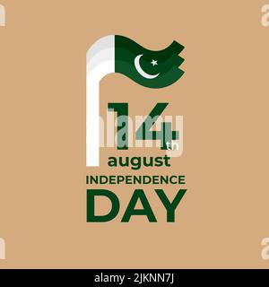 14. August, tag der pakistanischen Unabhängigkeit. Vektor-Vorlage mit welligen pakistanischen Flagge in einfachen prägnanten Stil, Symbol. Nationalfeiertag Pakistan am 14. august Stock Vektor
