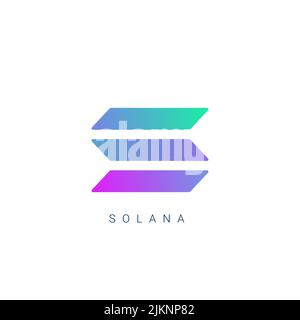 Münzsymbol mit Solana-Logo. Isoliertes vektorsymbol für kryptowährung-Token von solana. Sol Blockchain Crypto Bank. Stock Vektor