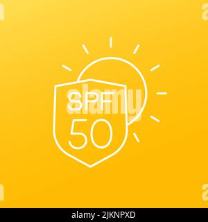 UV-Schutz, Zeilensymbol SPF 50 Stock Vektor