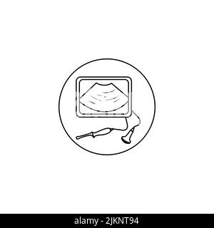 Gynäkologie Klinik Ultraschall-Diagnose. Zeichen für medizinische Forschung. Logo des Ultraschallgeräts. Vektorgrafik Stock Vektor