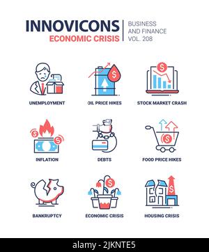 Wirtschaftskrise - modernes Liniendesign Stil Ikonen gesetzt Stock Vektor