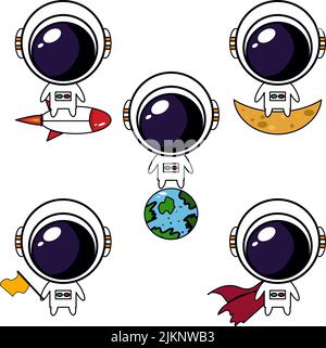 Eine Reihe von Astronauten-Design auf weißem Hintergrund Stock Vektor