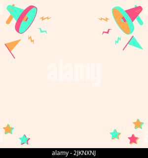 Eine Illustration von Megaphonen auf einem bunten Hintergrund - Hintergrund der Ankündigung Stock Vektor