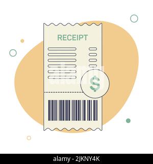 Empfangssymbol in flacher Form. Rechnungszeichen. geldautomaten-Vorlage oder Bankscheck auf Restaurantpapier. Vektorgrafik Stock Vektor