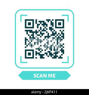 Scannen Sie mich QR-Code-Design. QR-Code für Zahlung, Textübertragung mit Scan Me-Taste. Vektorgrafik isoliert auf weißem Hintergrund Stock Vektor